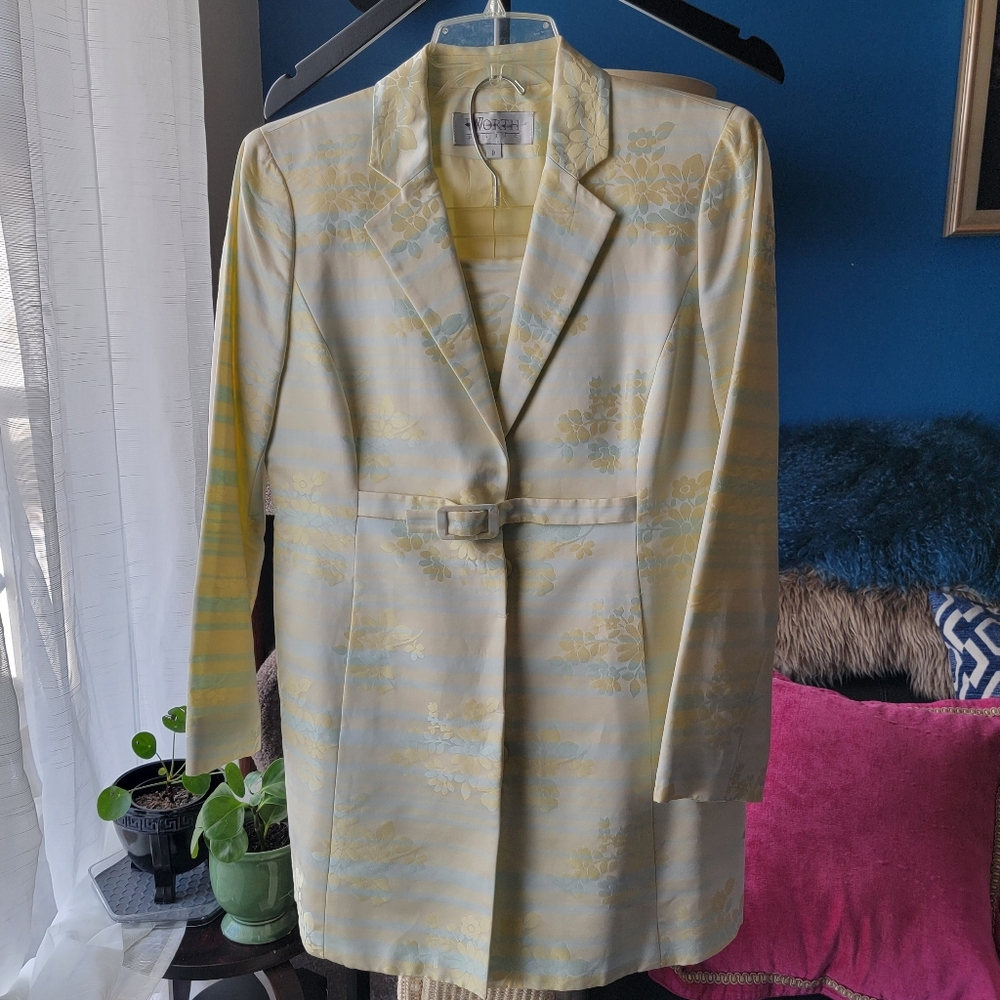 Vintage Worth 8P Skirt Jacket Suit Set Yellow Blue Floral - Picture 4 of 16
